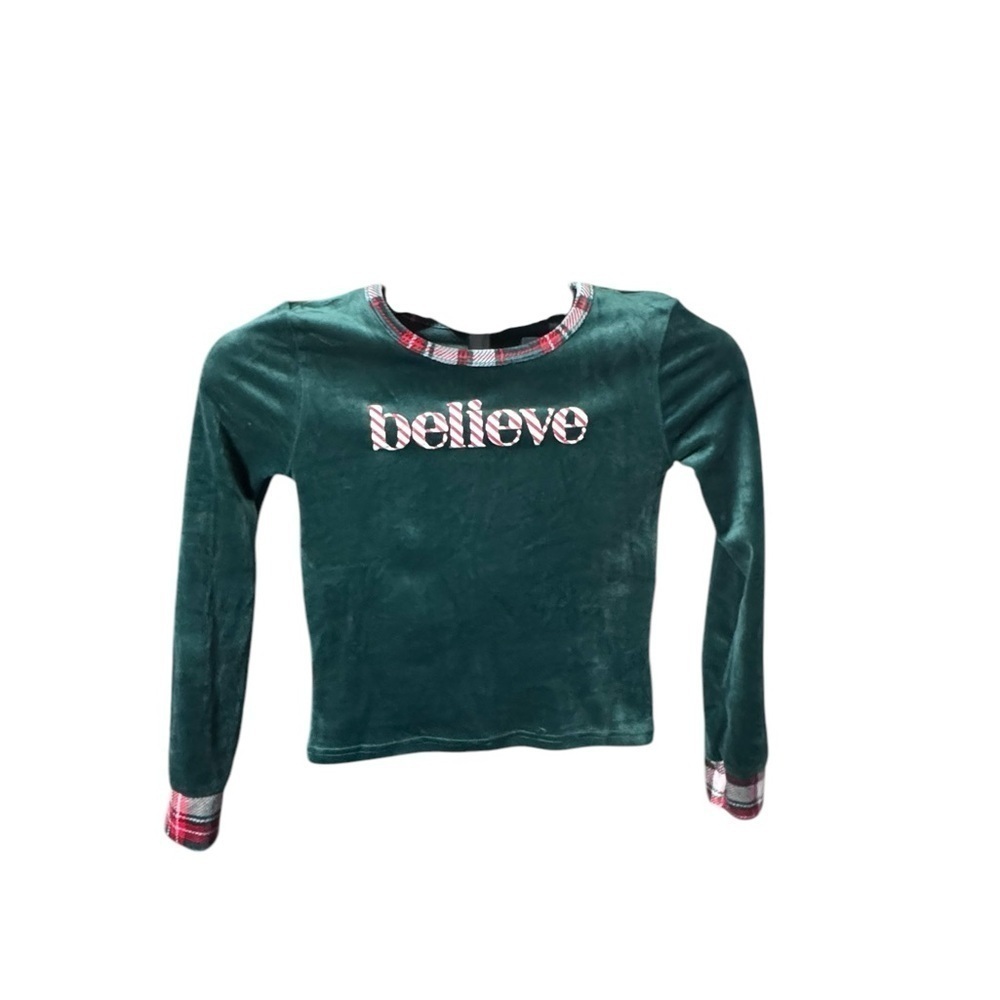 Tahari Girl Kids Long Sleeve green Believe Shirt Size 10/12 k112